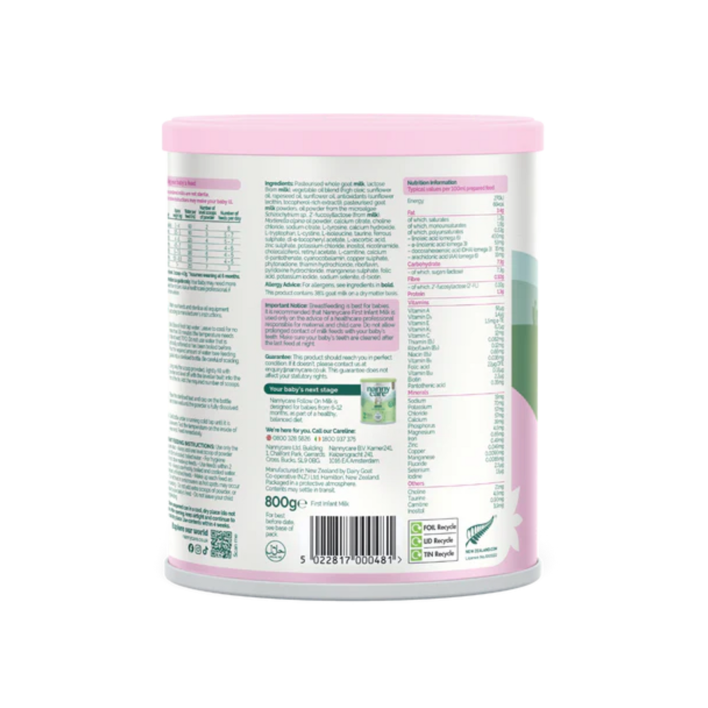 Nannycare Stage 1 First Infant Goat Milk Formula 800g